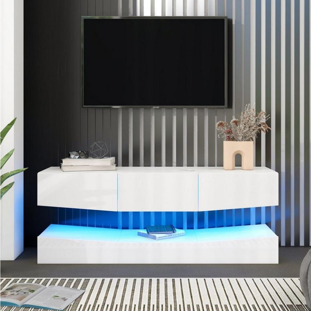 REDOM TV-Schrank LED TV Lowboard,Wandmontierter,TV-Ständer (mit LED-Beleuchtung TV Schrank Hängend, Wand befestigter schwimmender TV-Ständer Unterhaltungs) Medienkonsolen-Center für Wohnzimmer Home Bild 1