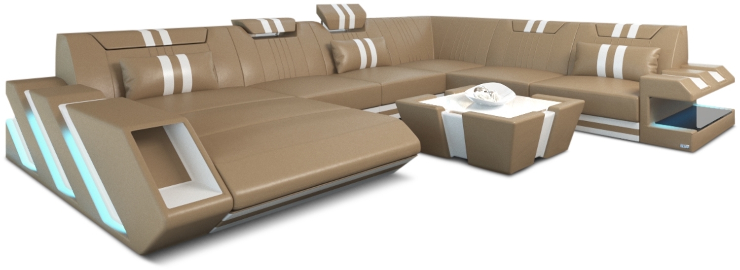 Sofa Dreams 'XXL Apollonia' Wohnlandschaft, 77 x 271 x 356 cm, Sandbeige / Weiß, Kunstleder, Links Bild 1