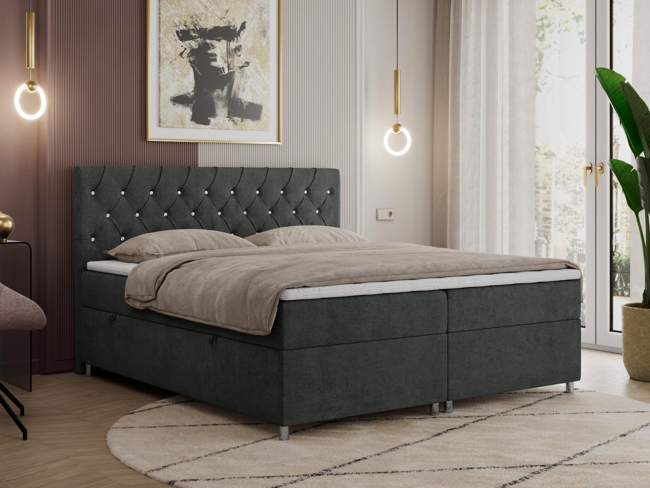 Boxspringbett Doppelbett Polsterbett Kunstlederbett mit Bettkasten - ROMA - 120x200cm - Dunkelgrau Stoff - H3 Bild 1