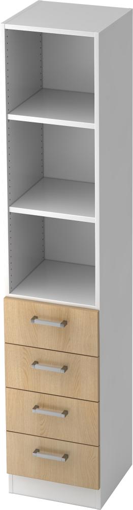 bümö office Aktenschrank Regal mit Schubladen, Büroschrank schmal aus FSC-Holz, 40cm breit in Weiß/Eiche - Aktenregal & Schubladenschrank mit Chromgriffen, Büro Möbel Schrank System, 7600-W-E-CE Bild 1