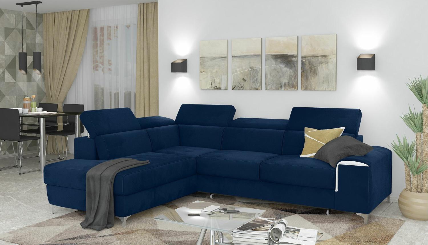 Stylefy Caio Ecksofa Dunkelblau Velours Bild 1