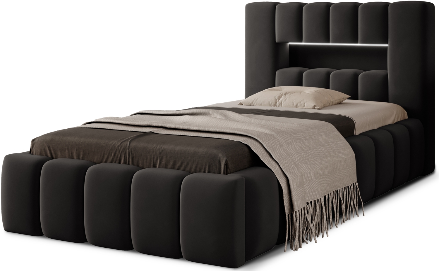 Bett Lamica 90x200 + Metallrahmen/ Gaslift/ Box für Bettzeug, Bett, Dunkelgrau Bild 1