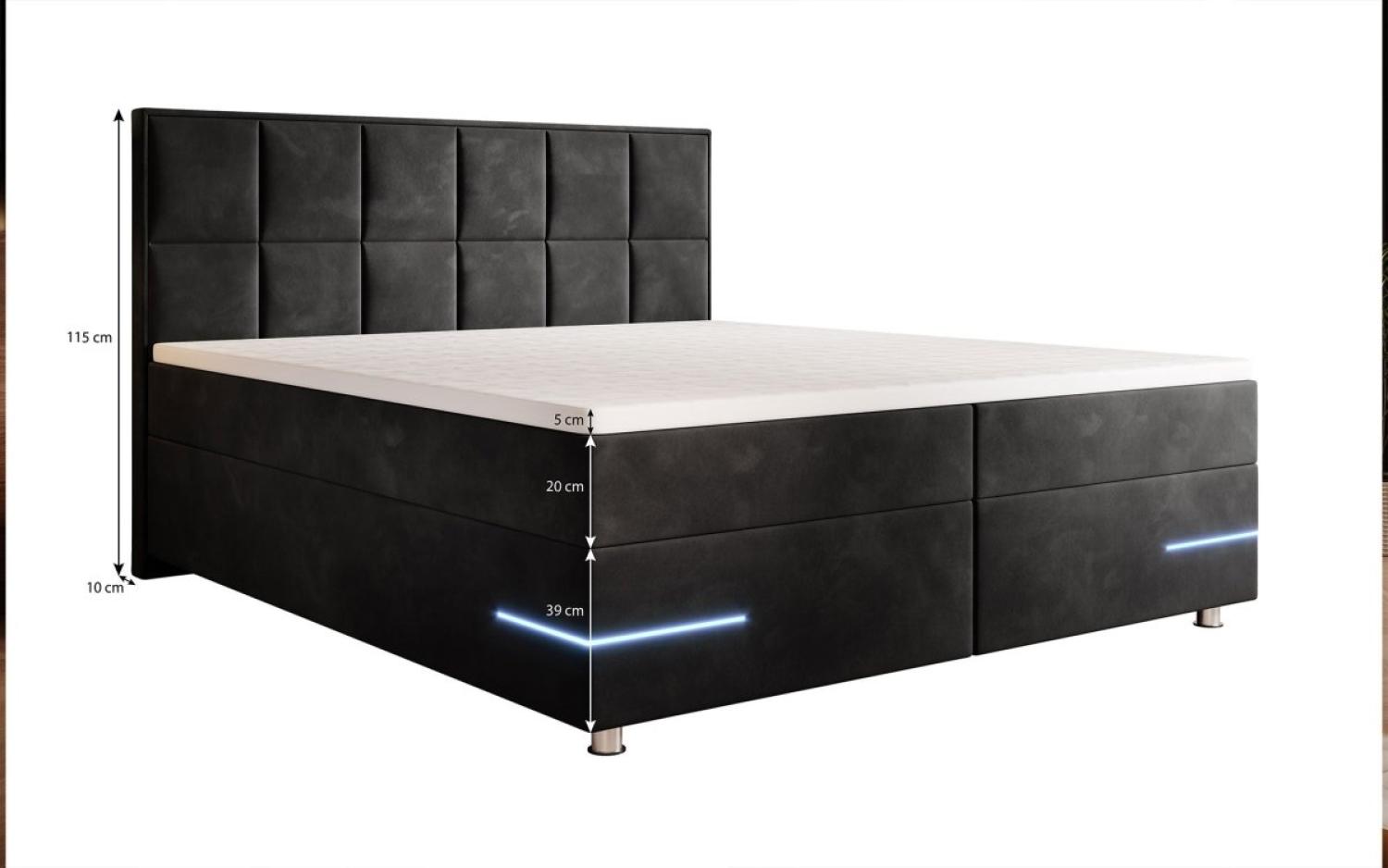 Boxspringbett Verona mit LED (Kunstleder) 120x200 Schwarz H3 Bild 1