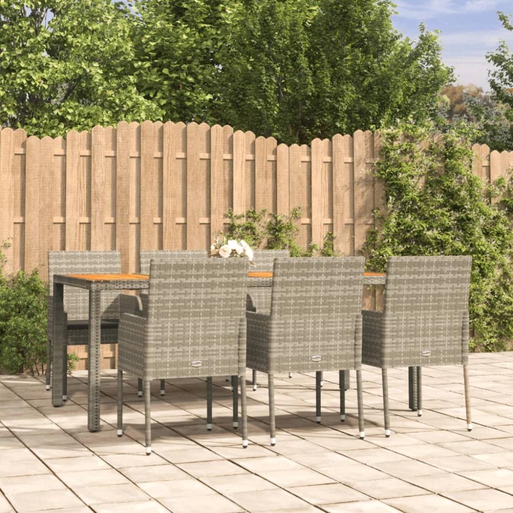 vidaXL 7-tlg. Garten-Essgruppe mit Kissen Grau Poly Rattan Bild 1