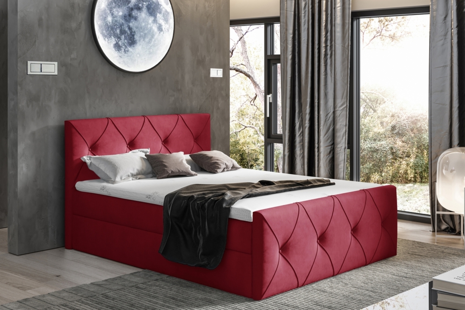 99rooms Arian Lux Boxspringbett Velours 200 x 200 cm Bordeaux Bild 1