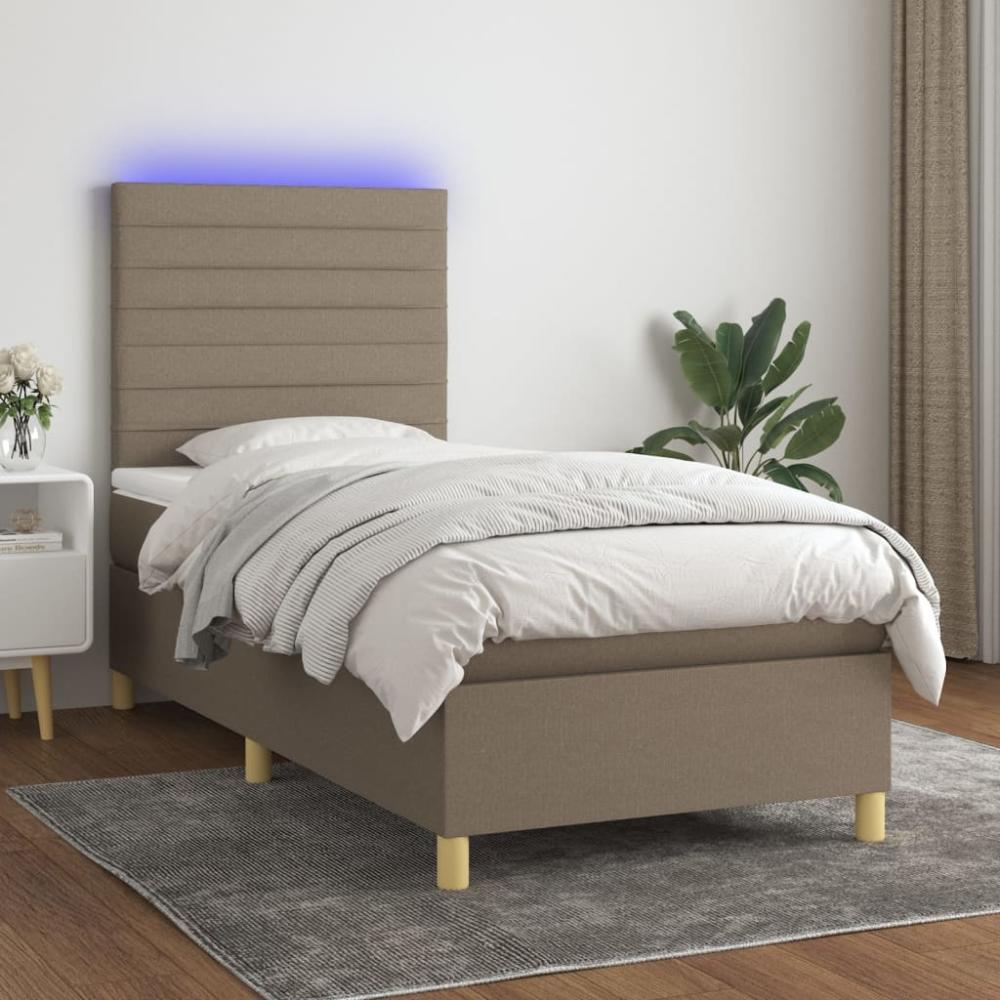 vidaXL Boxspringbett mit Matratze & LED Taupe 100x200 cm Stoff 3135497 Bild 1