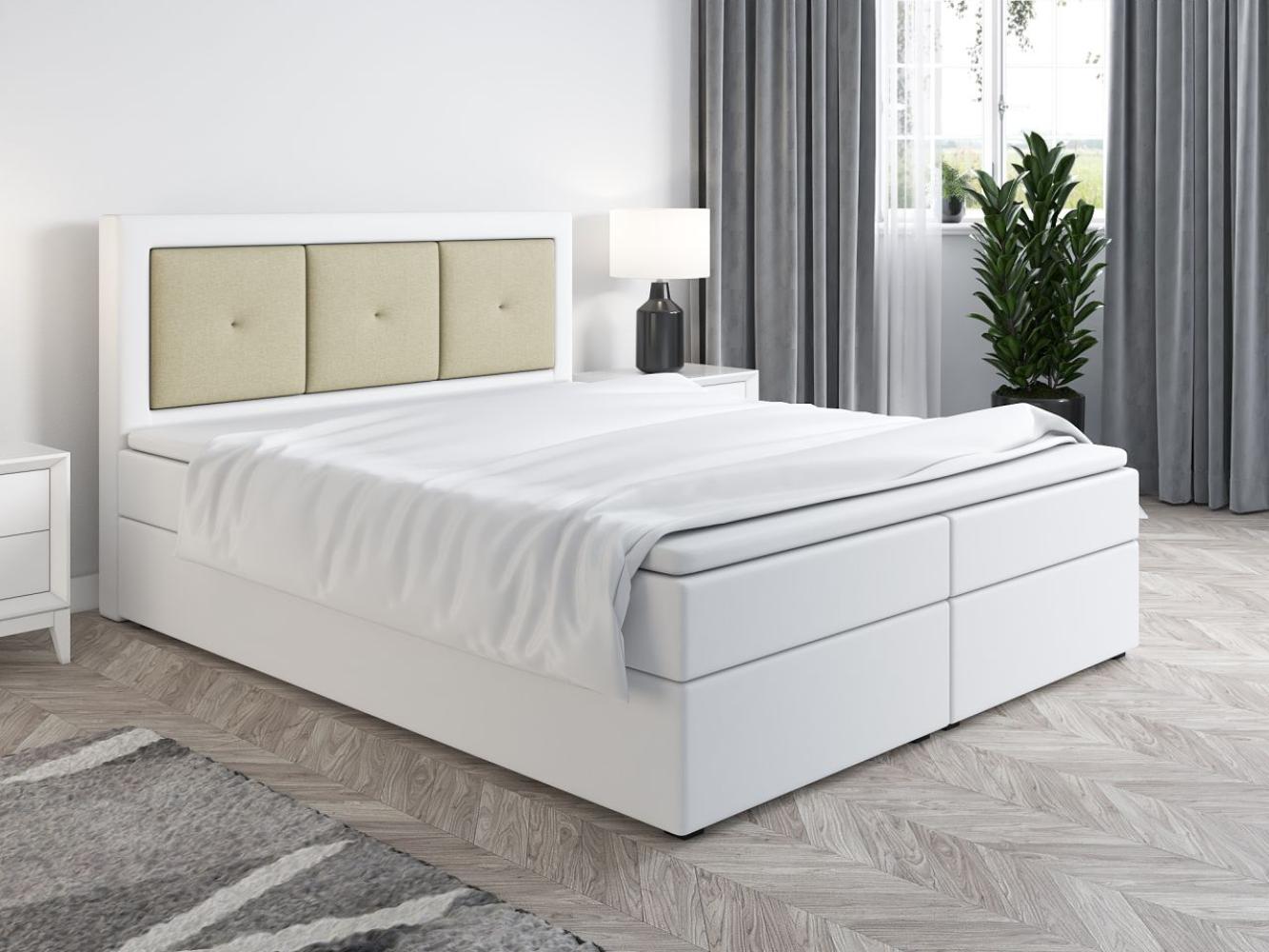 Boxspringbett Schlafzimmerbett MILES 180x200cm Weiss-Beige inkl. Bettkasten Bild 1