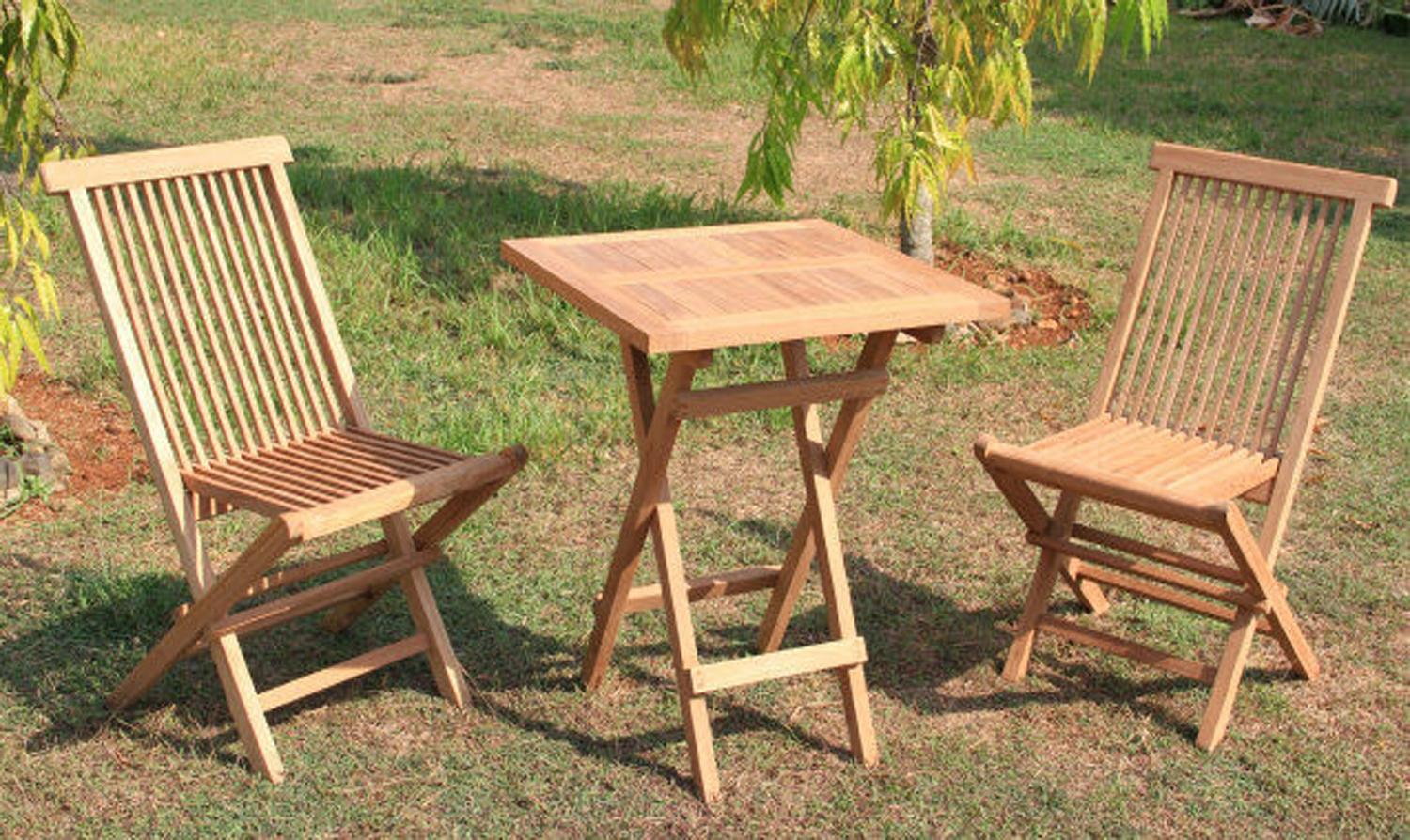 XL Teakholz Balkon-Set 3tlg. mit Tisch 80x80xm + 2 x Gartenstuhl Plantagenzucht Bild 1