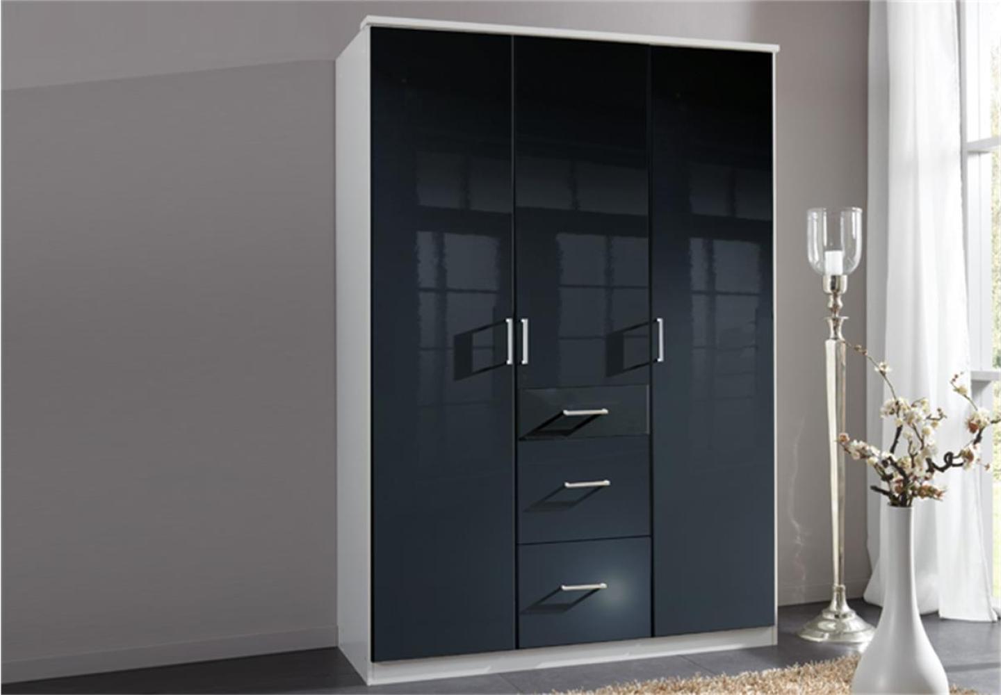 Kleiderschrank Clack in hochglanz schwarz Alpinweiß 135 cm Bild 1