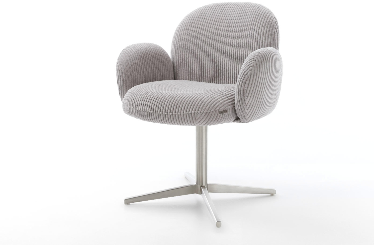 Drehstuhl Nube-Flex mit Armlehnen Cord Silbergrau Fußkreuz Edelstahl 360° drehbar Taschenfederkern Bild 1