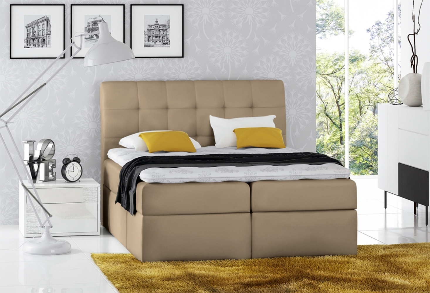 99rooms Bagira Boxspringbett Velours 140 x 200 cm Creme Bild 1