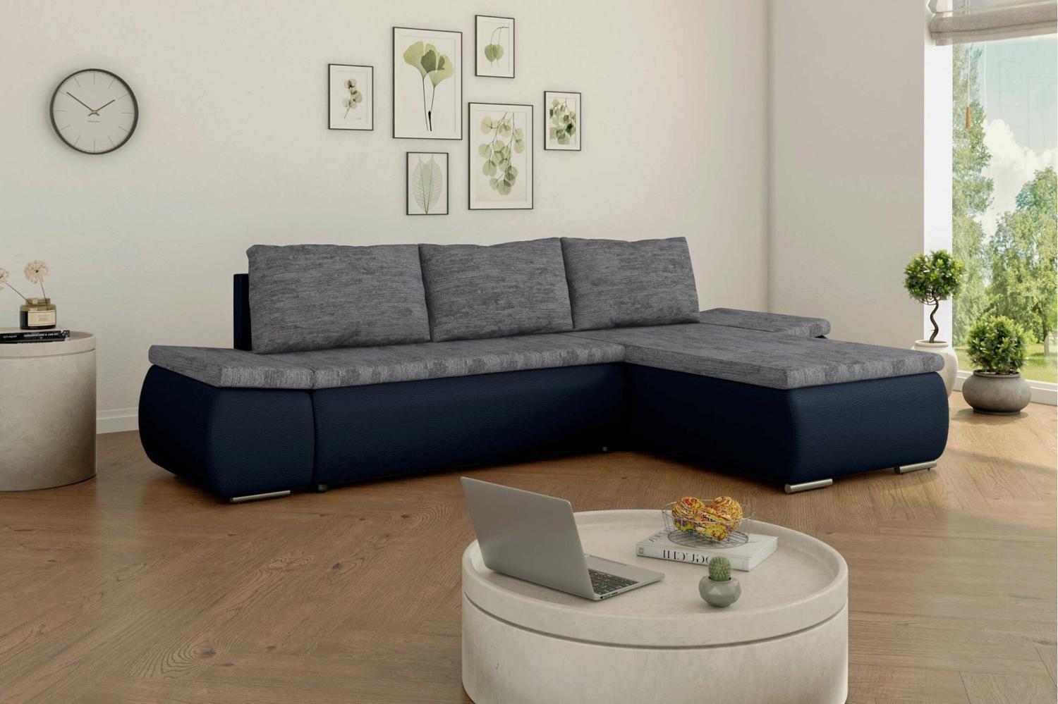 Stylefy Olin Ecksofa Strukturstoff BERLIN Kunstleder MADRYT Grau Schwarz Rechts Bild 1