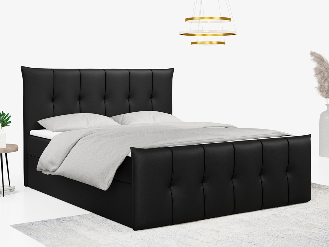 Boxspringbett, mit Fußteil, 2 Bettkästen - PREMIUM-11 - 180x200cm - Schwarz Kunstleder - H3 Bild 1