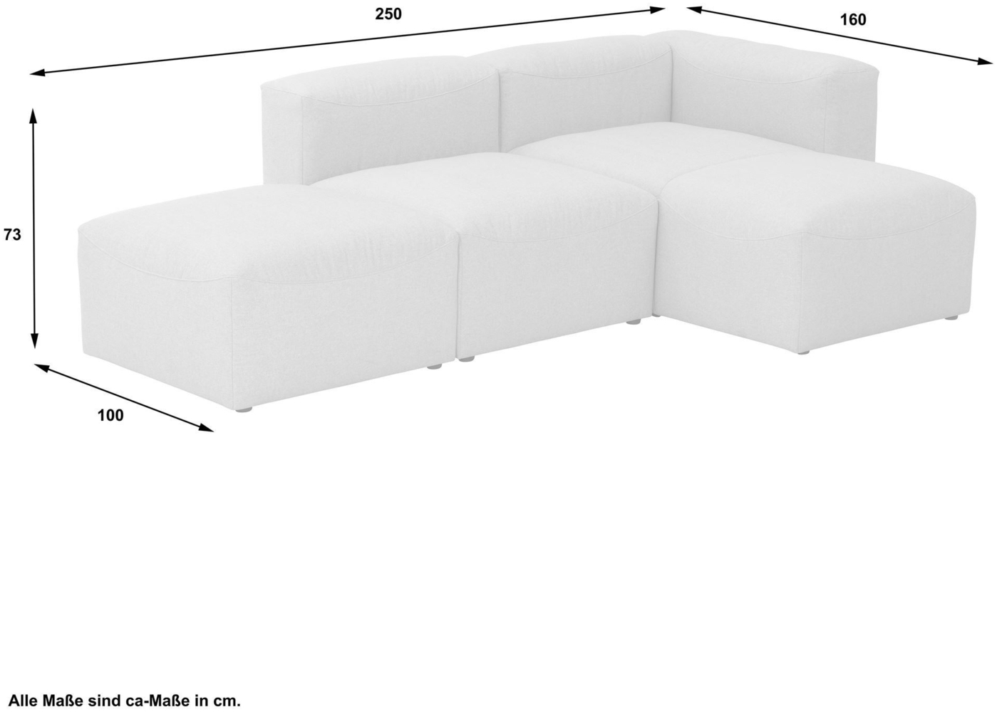 Sofa 2-Sitzer mit Ottomane rechts + Hocker Kaleigh Bezug Flachgewebe Kunststoff schwarz / creme 23206 Bild 1