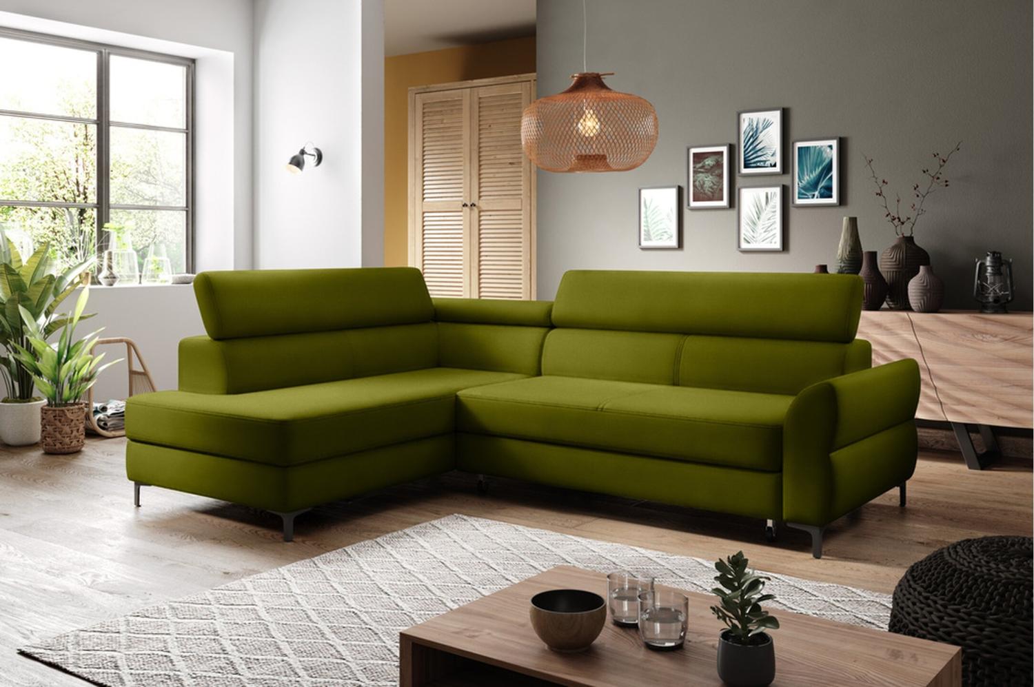 Stylefy Remondini Ecksofa Velours Hellgrün Links Bild 1