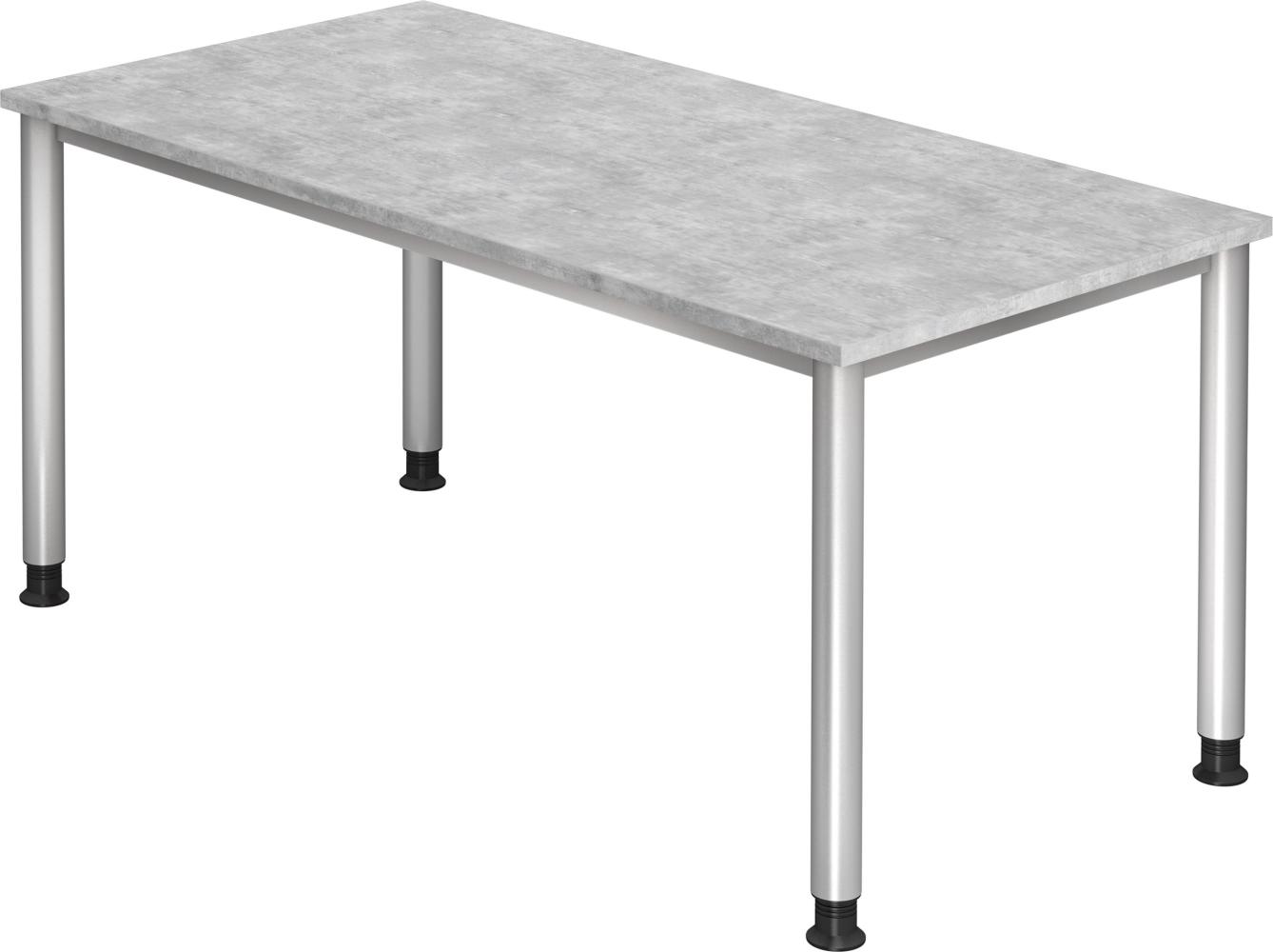 bümö® Schreibtisch H-Serie höhenverstellbar, Tischplatte 160 x 80 cm in Beton, Gestell in silber Bild 1