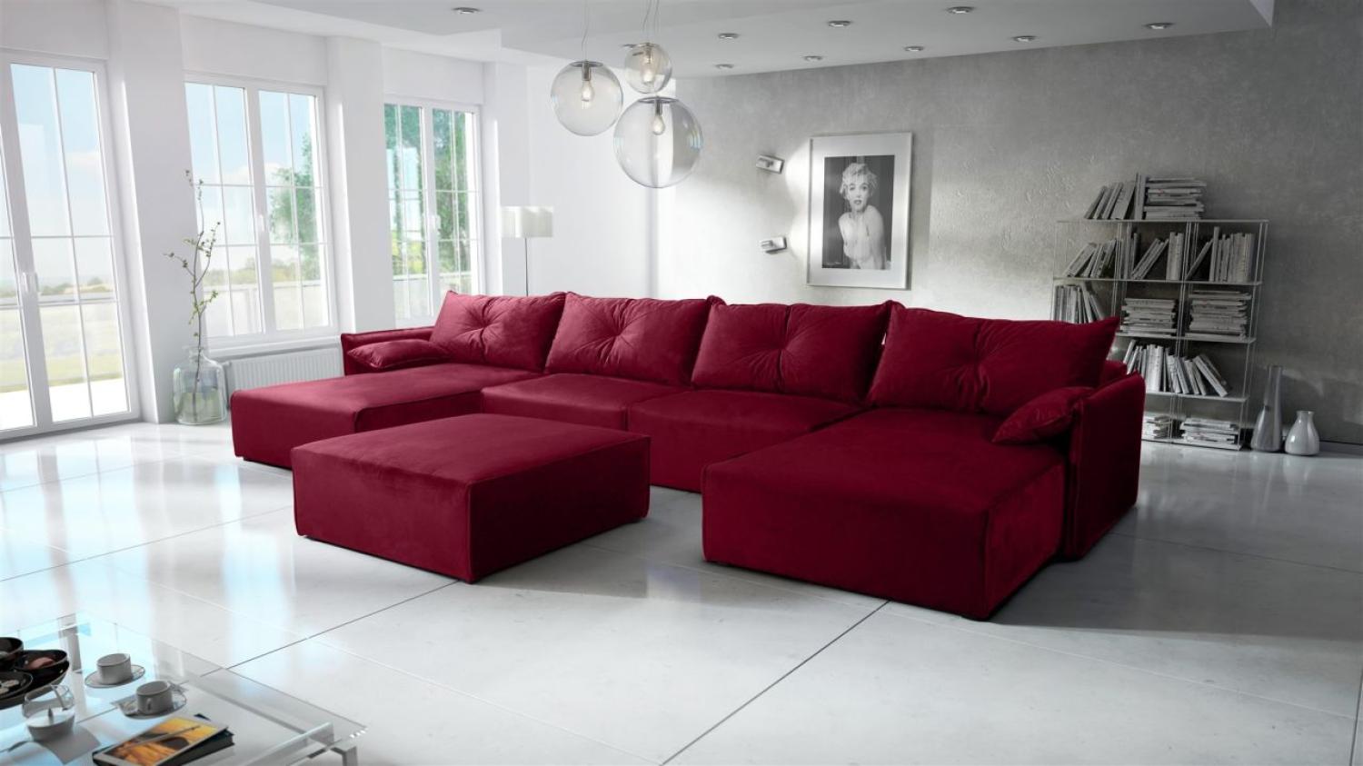 Wohnlandschaft mit Schlaffunktion HUNTER in Stoff Royal Bordeauxrot Inkl. Hocker Bild 1