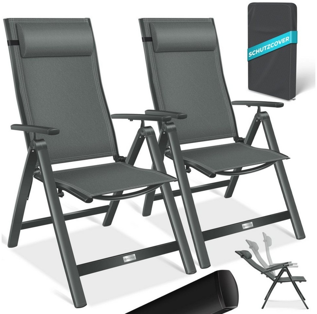 KESSER® Gartenstuhl Hochlehner mit Armlehnen | Aluminium Klappstuhl inkl. Kopfkissen Campingstuhl 7-Fach Verstellbar Rückenlehne | Atmungsaktiv & Wetterfest | Klappbar & Anti-Rutsch Anthrazit, 2 Stück Bild 1