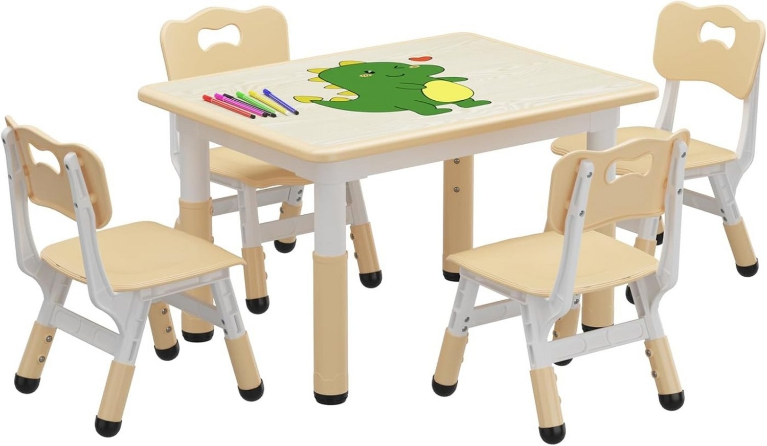 GarveeMore Kindersitzgruppe mit 4 Stühlen und Graffiti-Schreibtisch,höhenverstellbares, 5-tlg Kindertisch,für Kleinkinder Zum Zeichnen,Lesen,Kunsthandwerk Bild 1