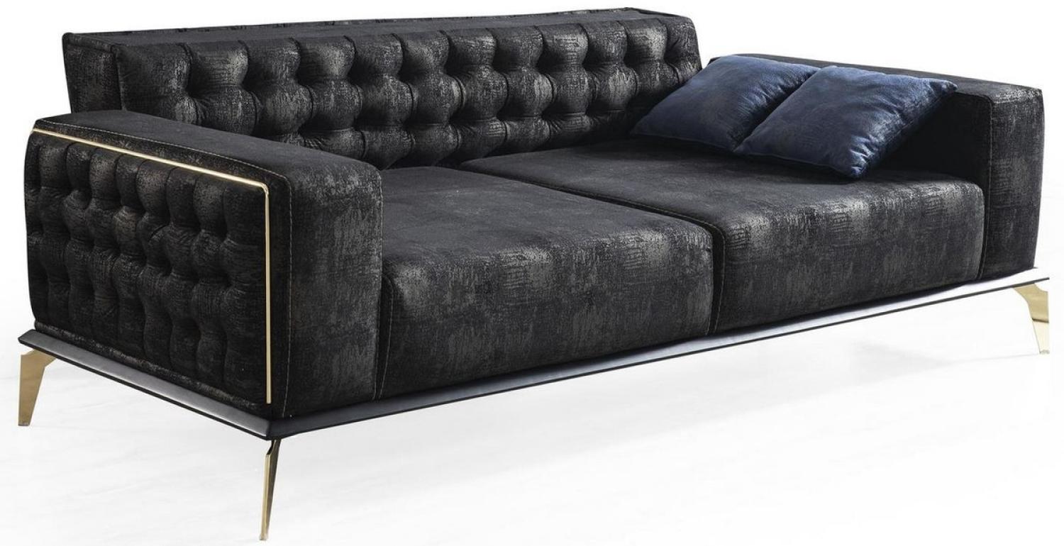 Casa Padrino Luxus Art Deco Chesterfield Sofa Schwarz / Grau / Messingfarben 236 x 99 x H. 86 cm - Edles Wohnzimmer Sofa mit dekorativen Kissen - Luxus Qualität Bild 1