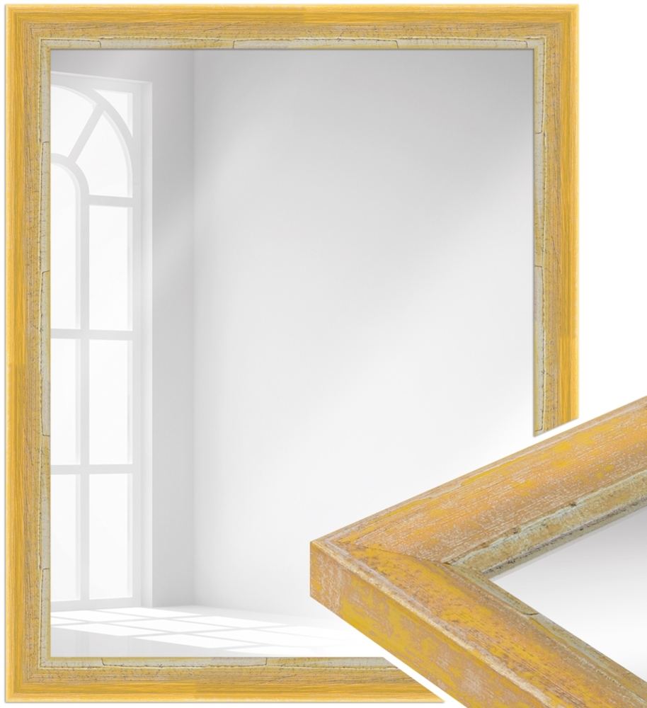 WANDStyle Wandspiegel H640 aus Massivholz in Gelb 56 x 106 cm im Stil Shabby-Chic Bild 1