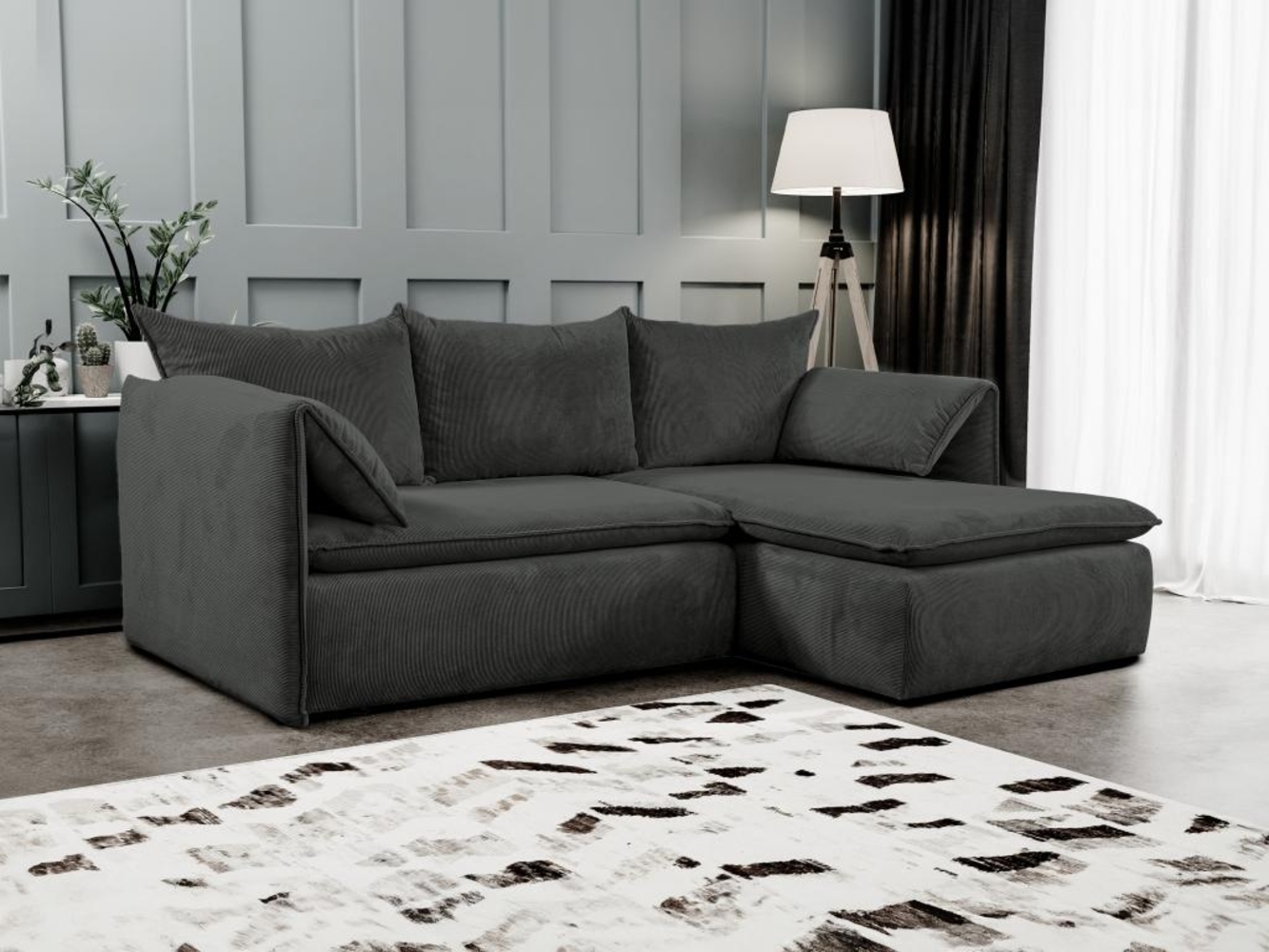 Vente-unique - Ecksofa mit Schlaffunktion - Ecke rechts - Cord - Anthrazitgrau - TEODORA Bild 1