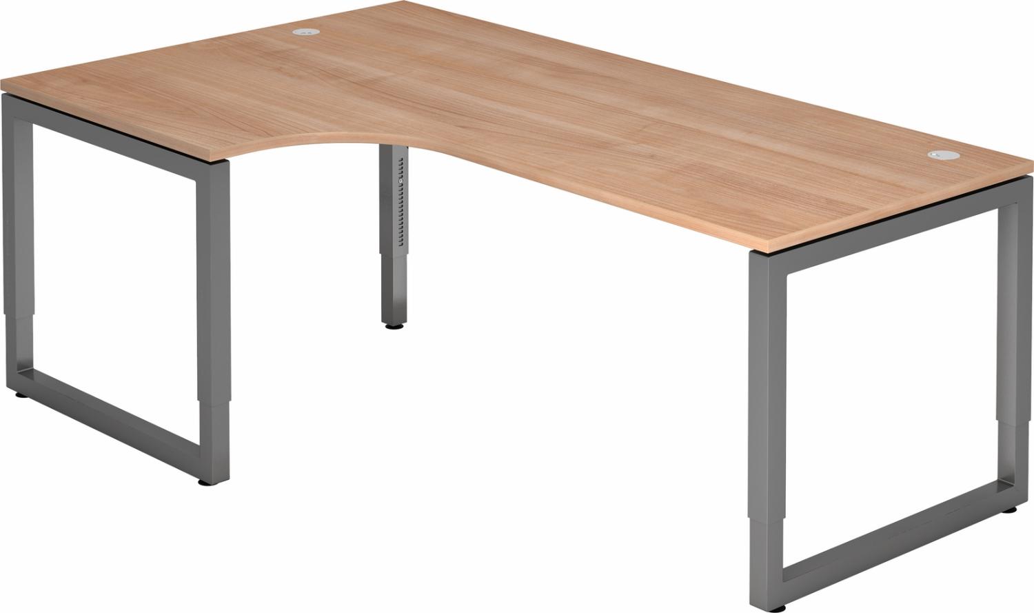 bümö höhenverstellbarer Eckschreibtisch R-Serie 200x120 cm in Nussbaum, Gestell in Graphit - Schreibtisch L Form, großer Tisch für's Büro, Computertisch höhenverstellbar, RS-82-N-G Bild 1