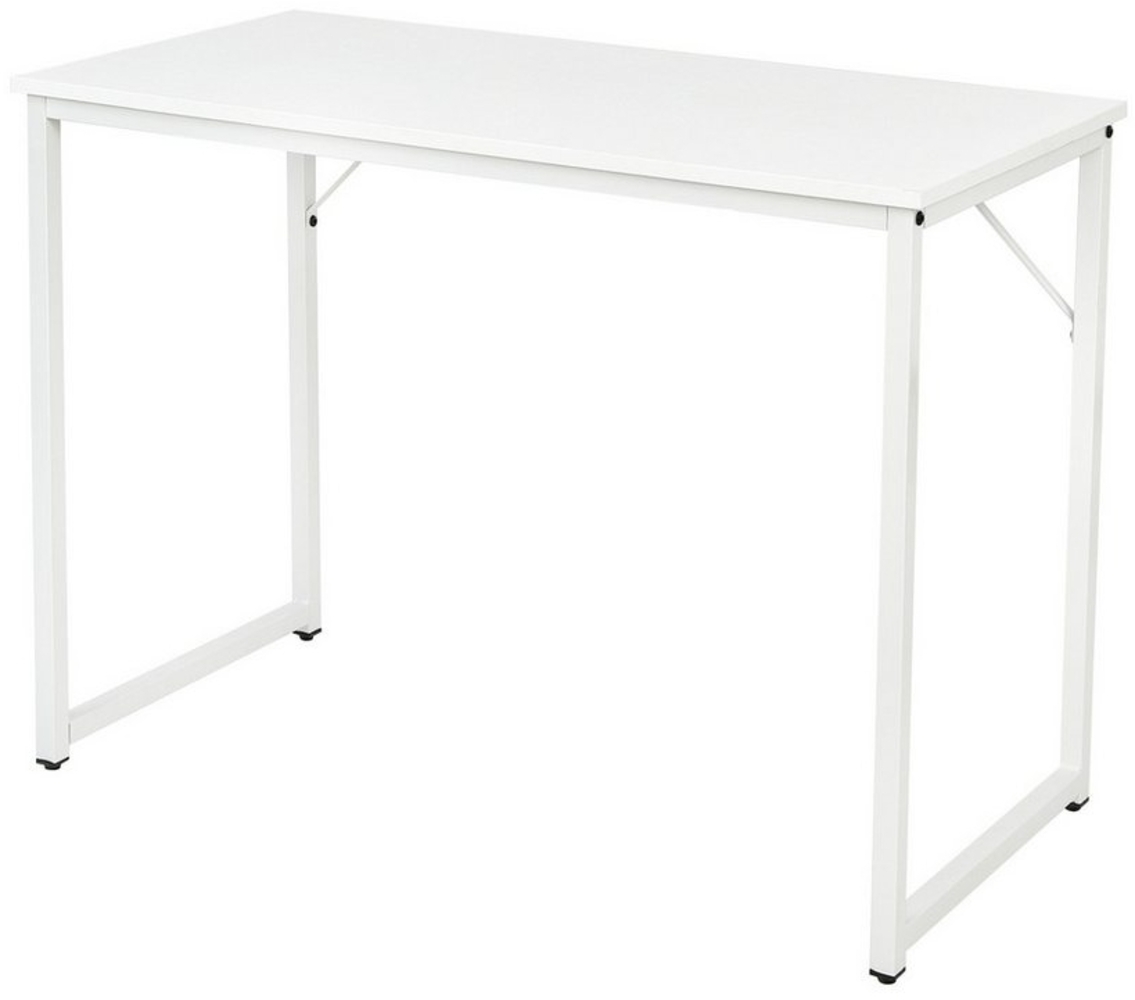 COSTWAY Schreibtisch Computertisch platzsparend 100 x 50 x 75 cm Laptoptisch mit schwerem Metallrahmen für Büro & Arbeitszimmer modern weiß Bild 1