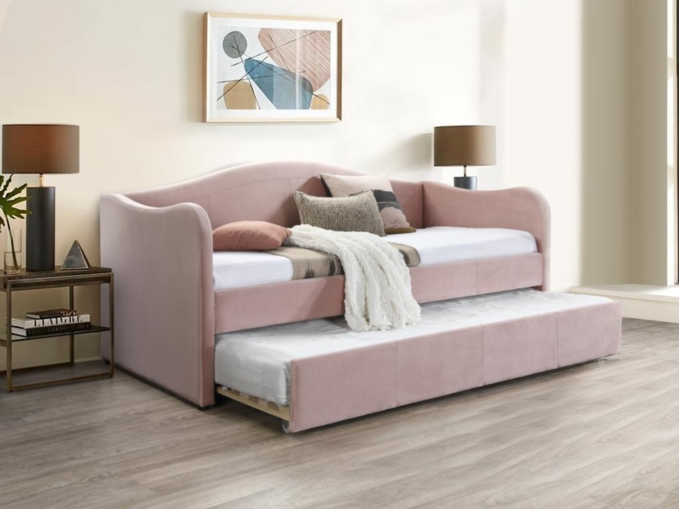 Vente-unique - Ausziehbett - Samt - 2 x 90 x 190 cm - Rosa - MATHILDE Bild 1