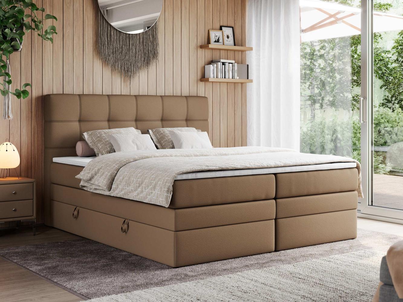 Boxspringbett, Polsterbett, Bett, Schlafzimmer - ERNI-KING - 200x200cm - Braun Kunstleder - H4 Bild 1