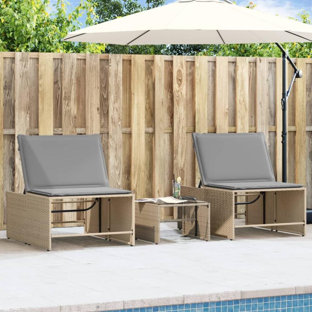 vidaXL Sonnenliegen 2 Stk. mit Tisch Beige Poly Rattan 368425 Bild 1