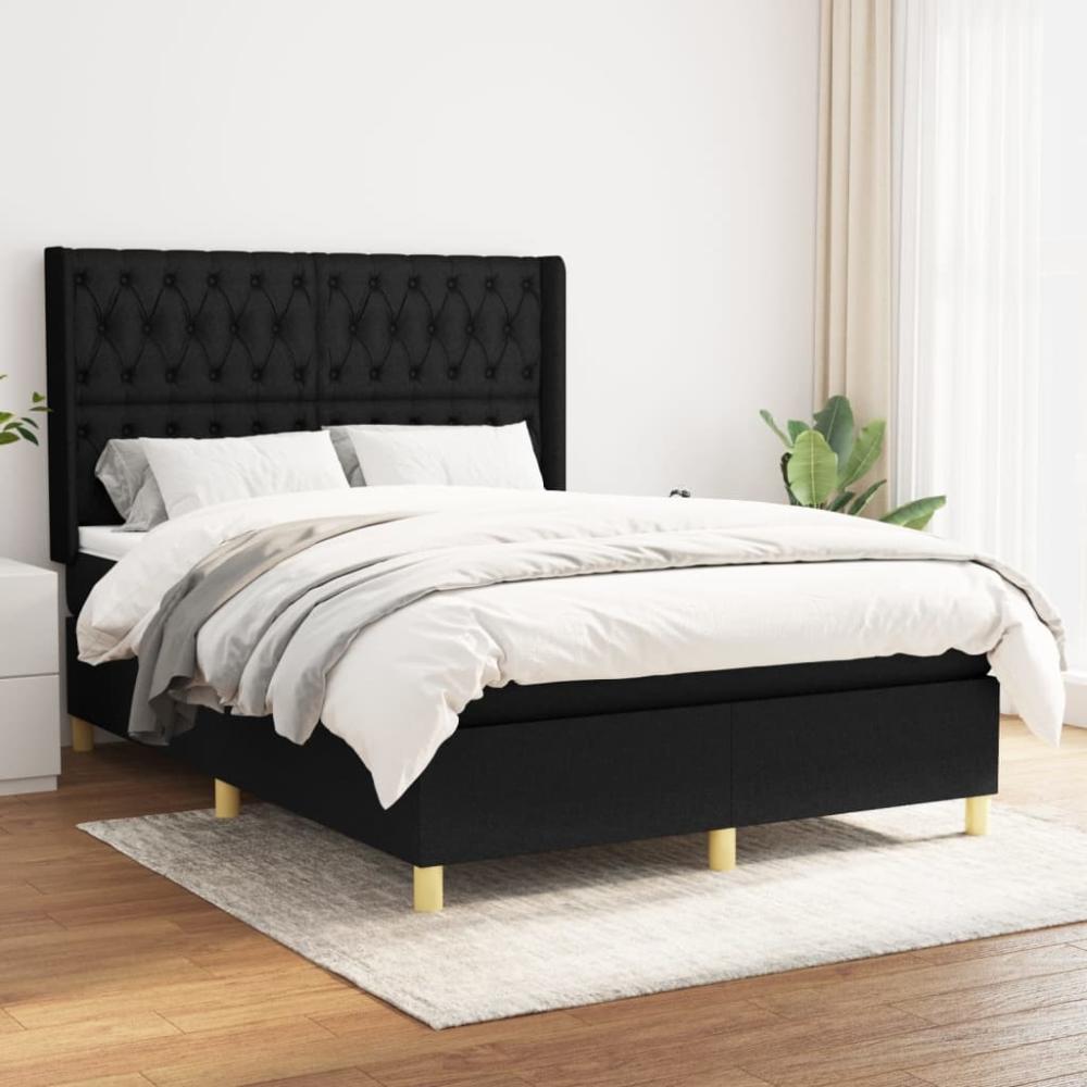 vidaXL Boxspringbett mit Matratze Schwarz 140x190 cm Stoff 3132227 Bild 1