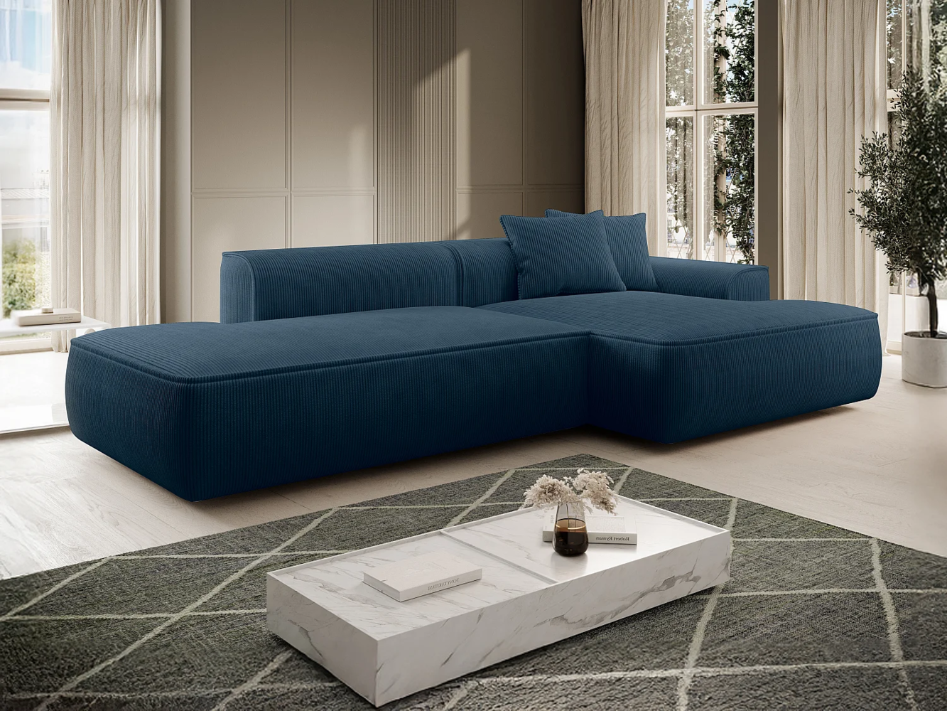Vente-unique - Ecksofa - Ecke rechts - Cord - Blau - ERYNEL Bild 1