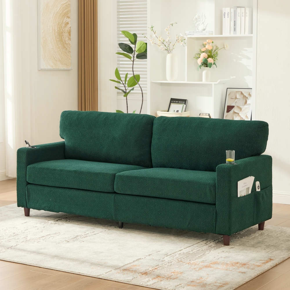 LVHOM 2-Sitzer Sofa mit USB&LED, Zweier Polstersofa Chenille Bezug, Loveseat mit Getränkehaltern, Doppelsofa Stoffsofa Loungesofa, Grün Bild 1