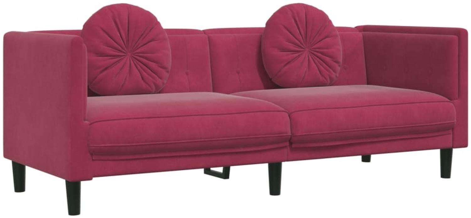vidaXL Sofa mit Kissen 3-Sitzer Weinrot Samt 372646 Bild 1