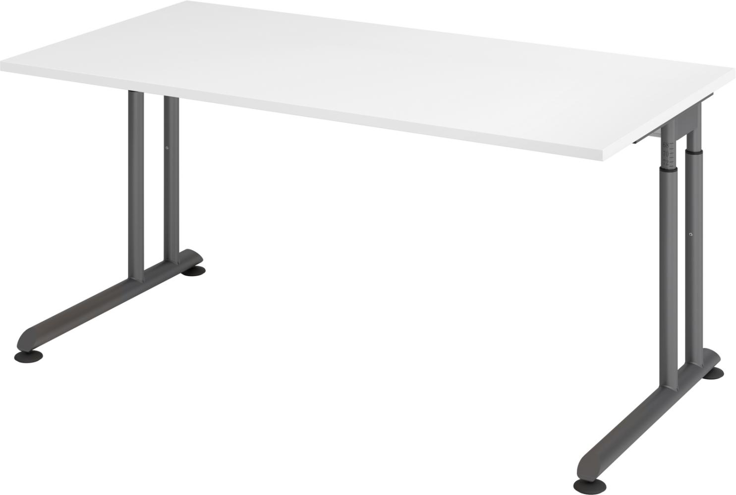 bümö höhenverstellbarer Schreibtisch Z-Serie 160x80 cm in weiß, Gestell in Graphit - PC Tisch für's Büro manuell höhenverstellbar, Computertisch verstellbar, ZS-16-W-G Bild 1