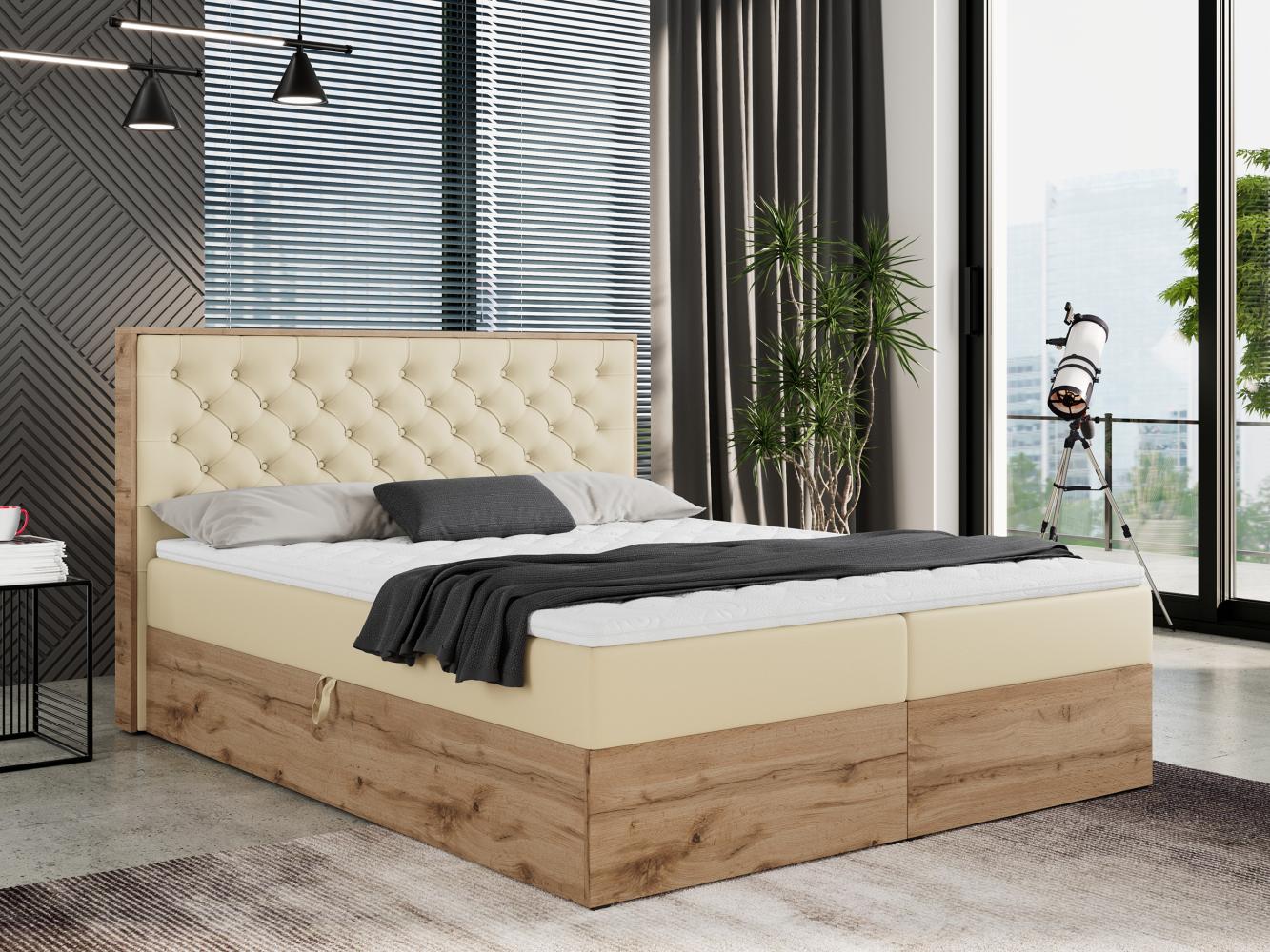 Boxspringbett mit Multipocket-Matratze und Zwei Bettkästen, Doppelbett mit Stauraum - ALBERO 3 - 140 x 200 cm - Creme Kunstleder - H4 Bild 1