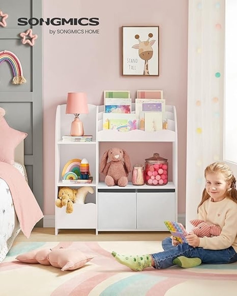 Songmics Bücherregal Kinderregal, Spielzeugregal mit 2 Aufbewahrungsboxen Bild 1