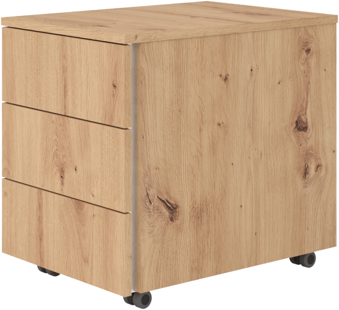 bümö lite Rollcontainer mit Schubladen, Container aus Holz in Asteiche - Rollwagen für's Büro als Schreibtisch Unterschrank, Bürocontainer od. Schreibtischcontainer mit Seitengriff, LC30-R-R-GL Bild 1