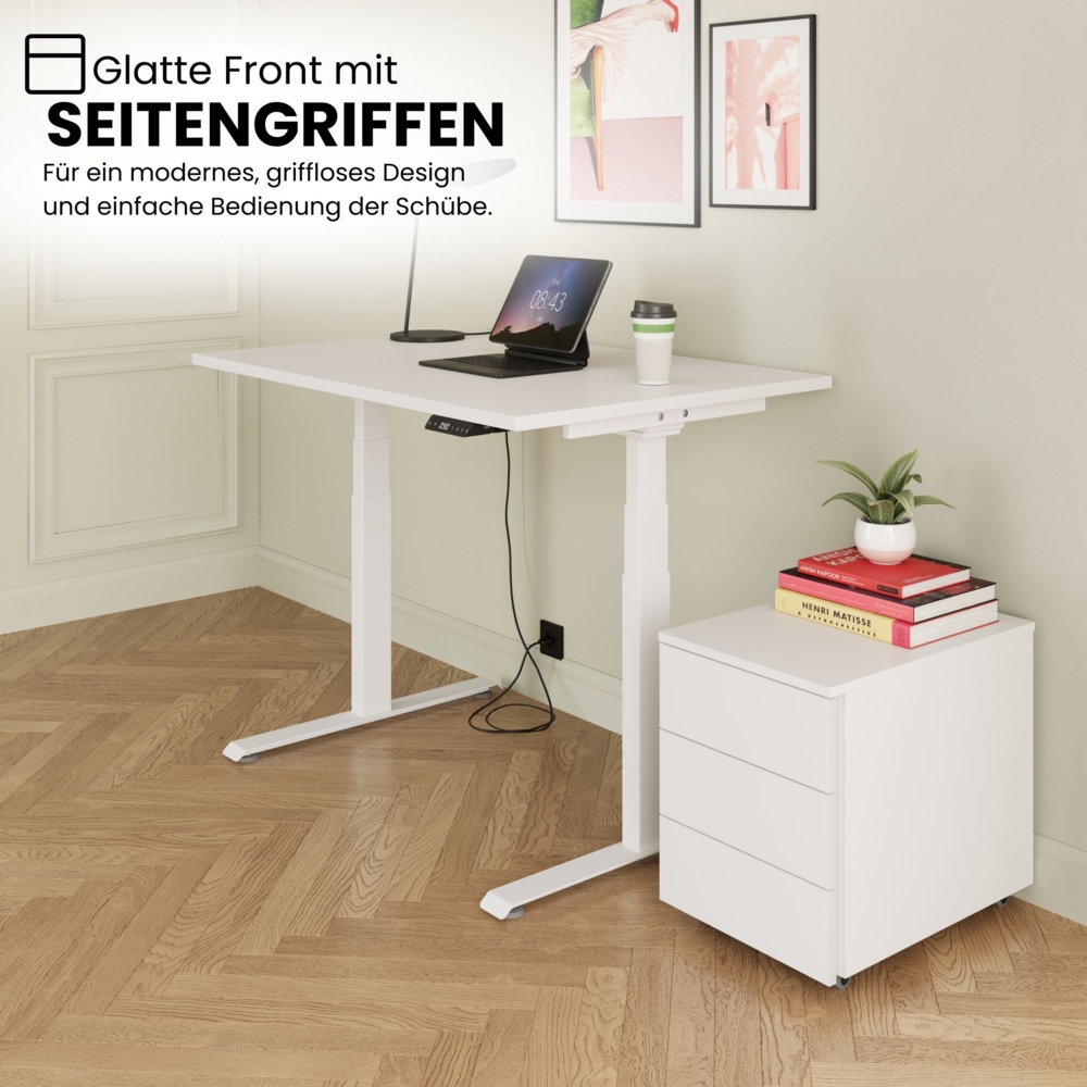 bümö lite Rollcontainer mit Schubladen, Container aus Holz in Asteiche - Rollwagen für's Büro als Schreibtisch Unterschrank, Bürocontainer od. Schreibtischcontainer mit Seitengriff, LC30-R-R-GL Bild 1