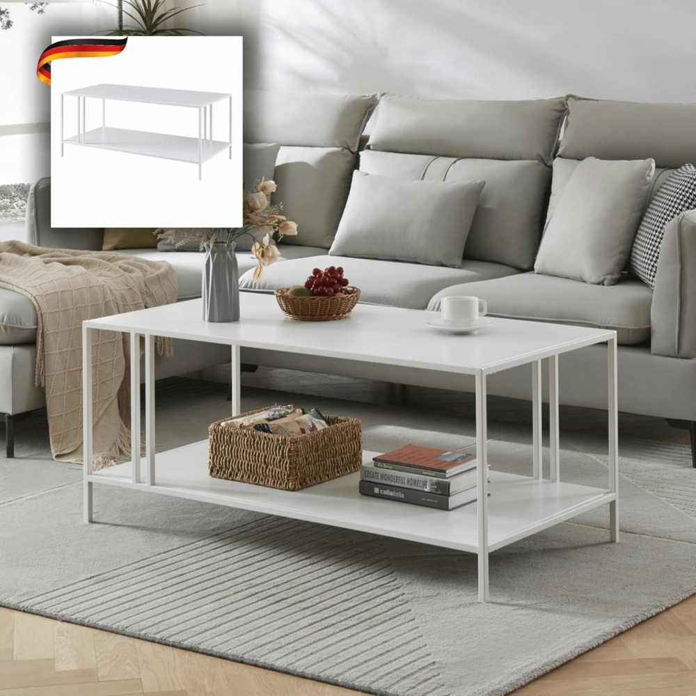 DELUKE® Couchtisch mit Stauraum PHILI - Rechteckig Sofatisch rechteckig Stubentisch Wohnzimmertisch Kaffeetisch Beistelltisch Tisch für Couch 47 x 110 x 55 cm Weiß Bild 1