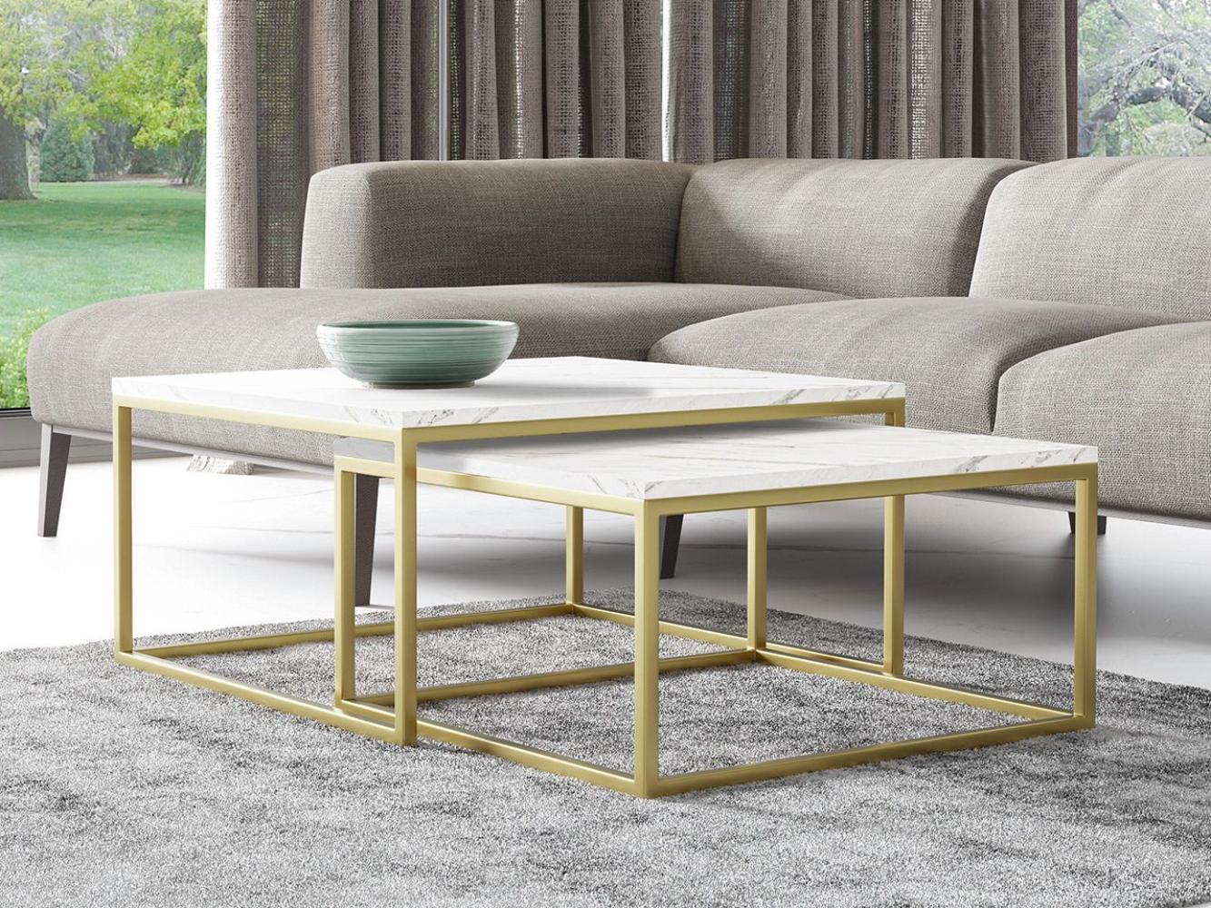 Im Set zwei Couchtische Dakenti Gold (Farbe: Gold / Bianco Marmor) Bild 1