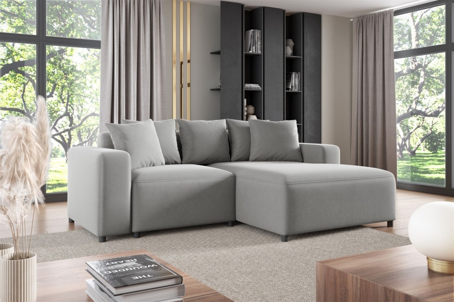 Ecksofa Designersofa Sofa MEGAN XS in Stoff Salvador Hellgrau Ottomane Rechts Bild 1