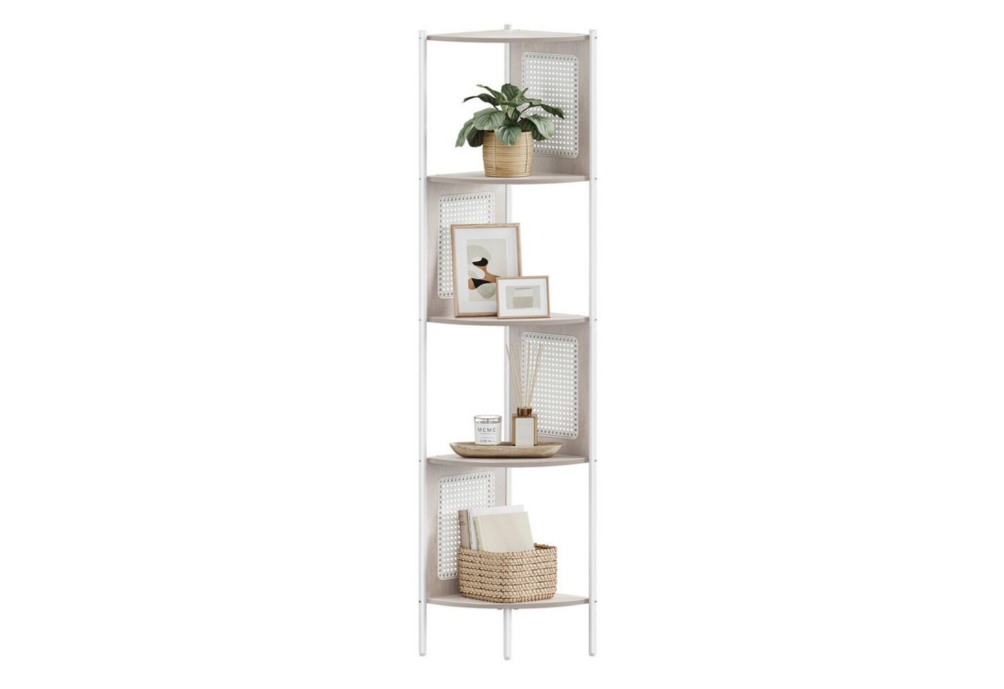 Vasagle Eckregal mit 5 Ebenen, Bücherregal mit Rattan-Seitenplatten, Standregal, Metallrahmen Bild 1
