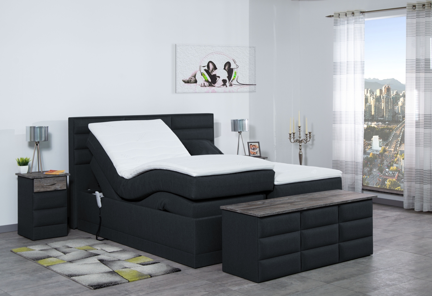 Meisterbetten Boxspringbett Pino 200x200 in WT-Dunkel Grau, Matratzenbezug Nano, Ergoflex-Topper Bild 1