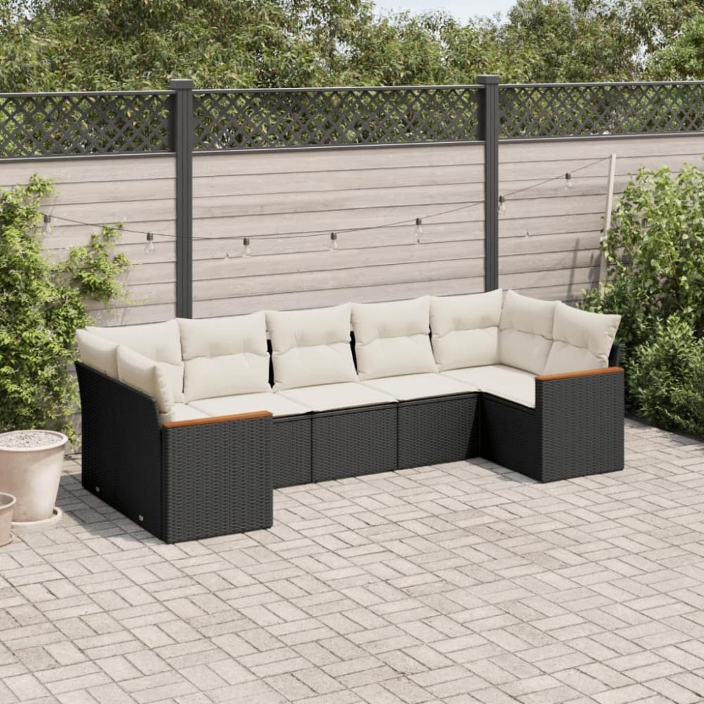 vidaXL 7-tlg. Garten-Sofagarnitur mit Kissen Schwarz Poly Rattan 3226266 Bild 1