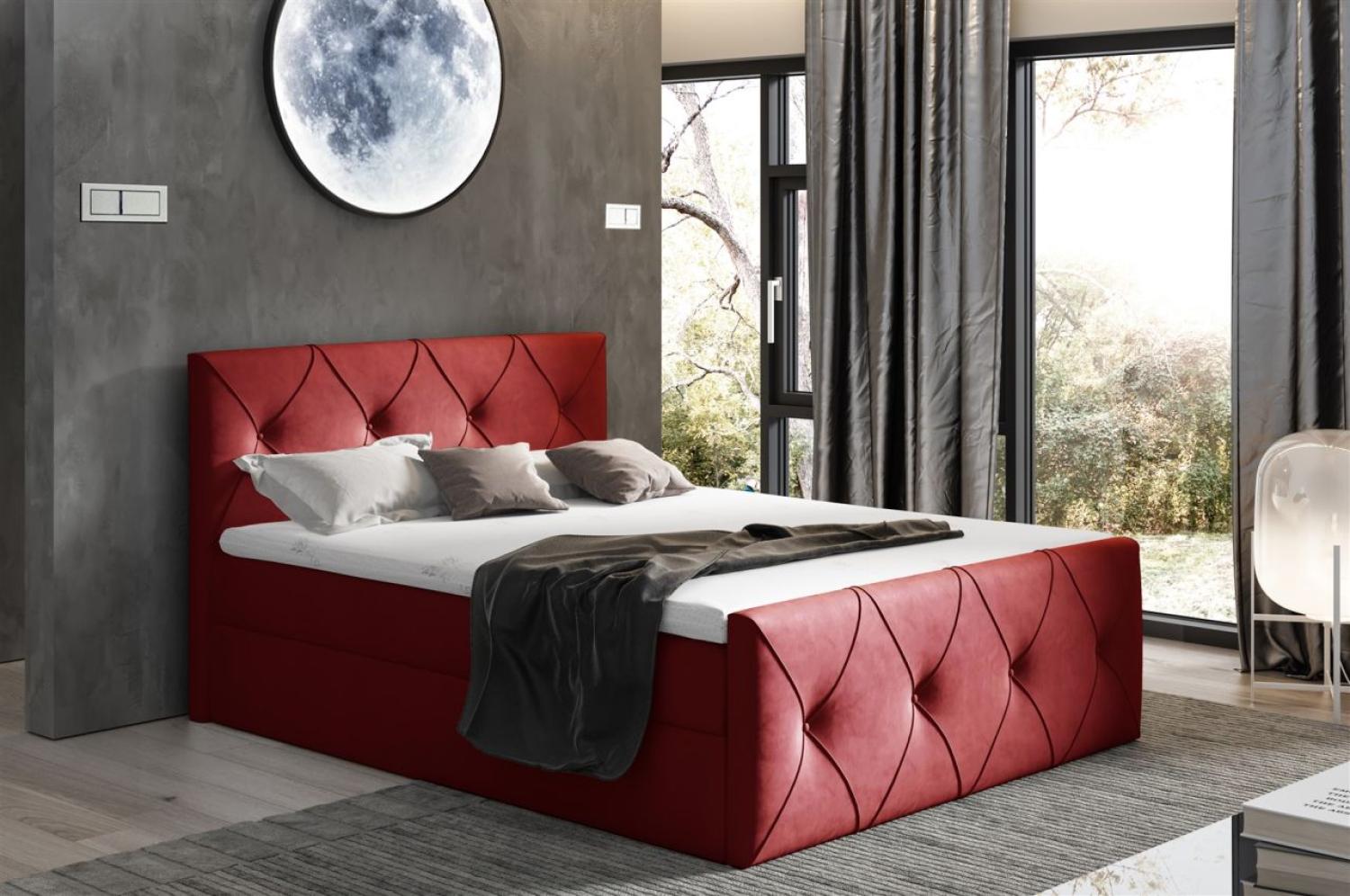 Boxspringbett Schlafzimmerbett LEWIS LUX 180x220cm in Stoff Matt Velvet Rot Bild 1