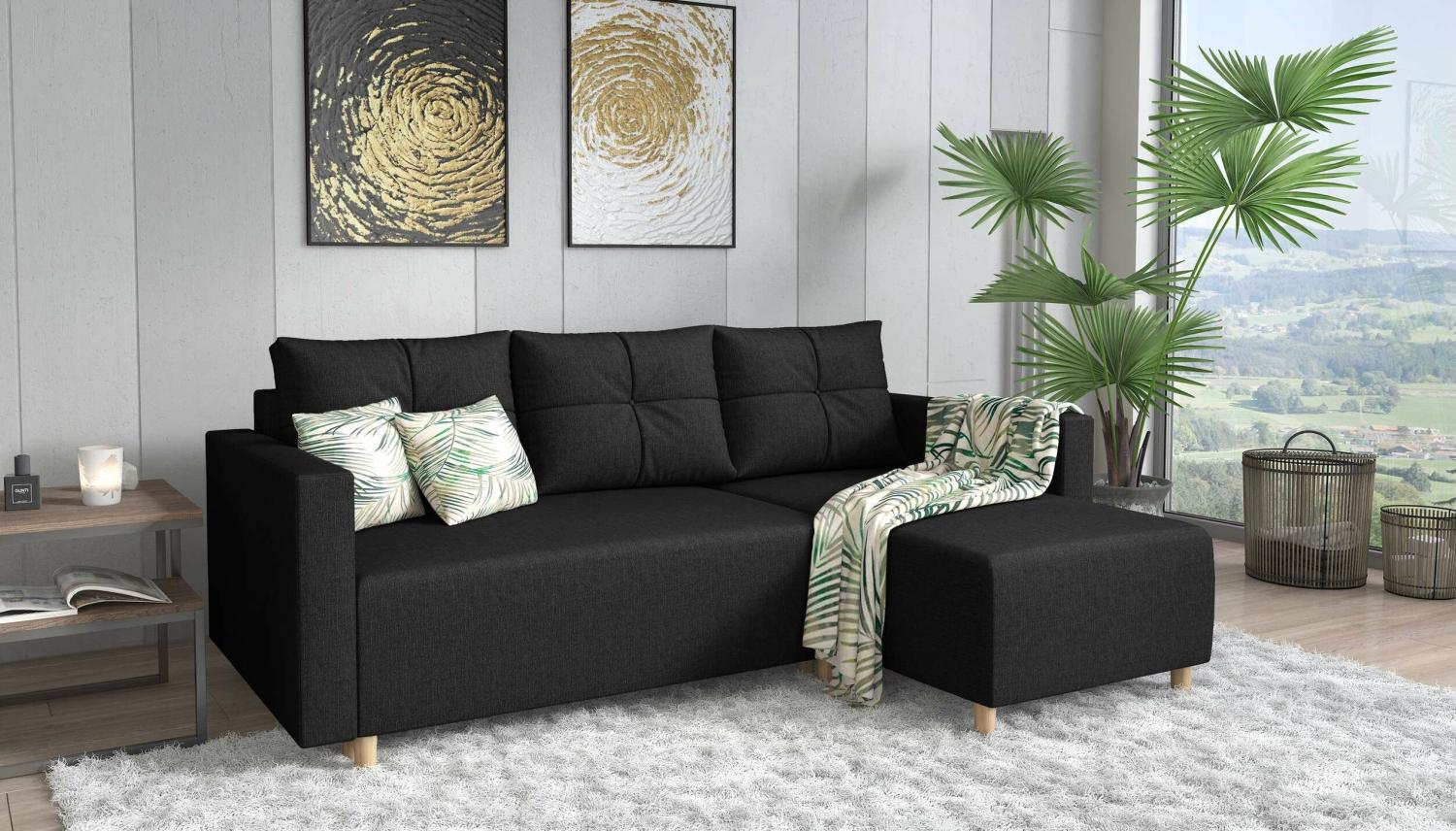 Stylefy Livenza Ecksofa Strukturstoff Schwarz Rechts Bild 1