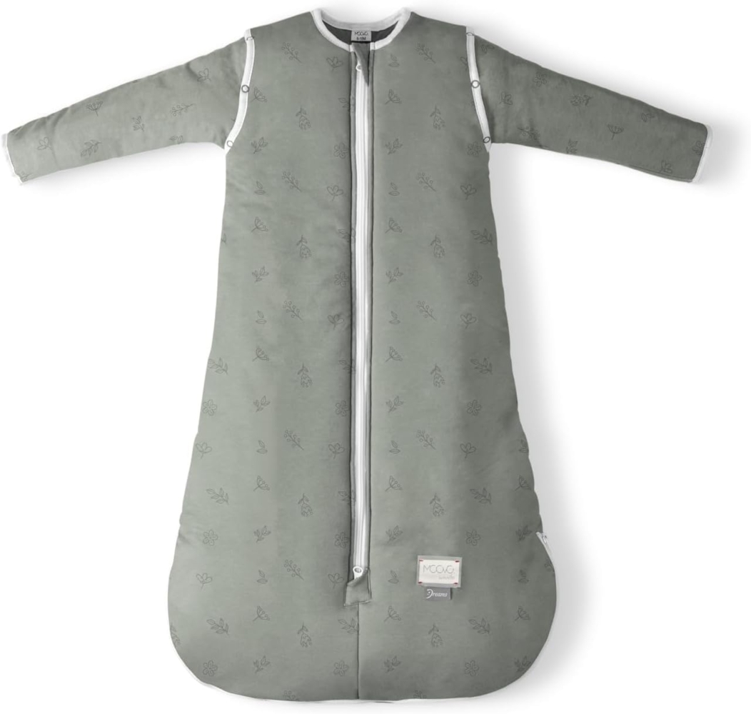 MOOVO by Nuvita 90250 | Schlafsack mit Fuß und faltbaren Socken, Bio-Baumwolle, OEKO TEX zertifiziert, TOG 2.5 | Größe: 4 Jahre | Sage Green Floral Bild 1