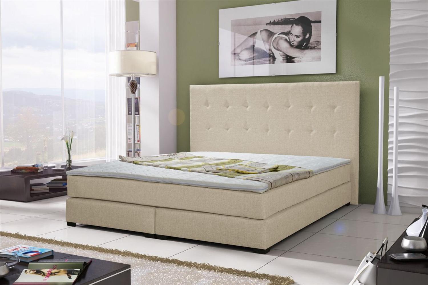 Boxspringbett AMOR Stoff Beige 160x200cm Bild 1